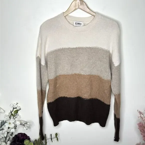 27 MILES MALIBU Alondra Cashmere Block Stripe Pullover Sweater In Brown {ZZ53}